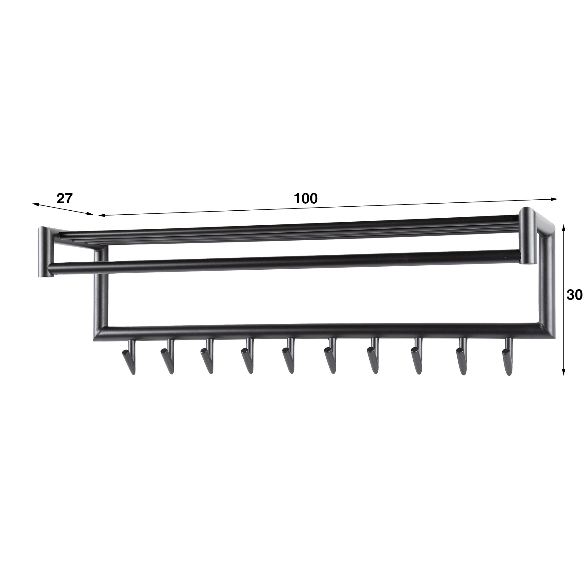Porte manteau Tubo tringle + étagère à chapeaux 10 patères - Gris foncé mat
