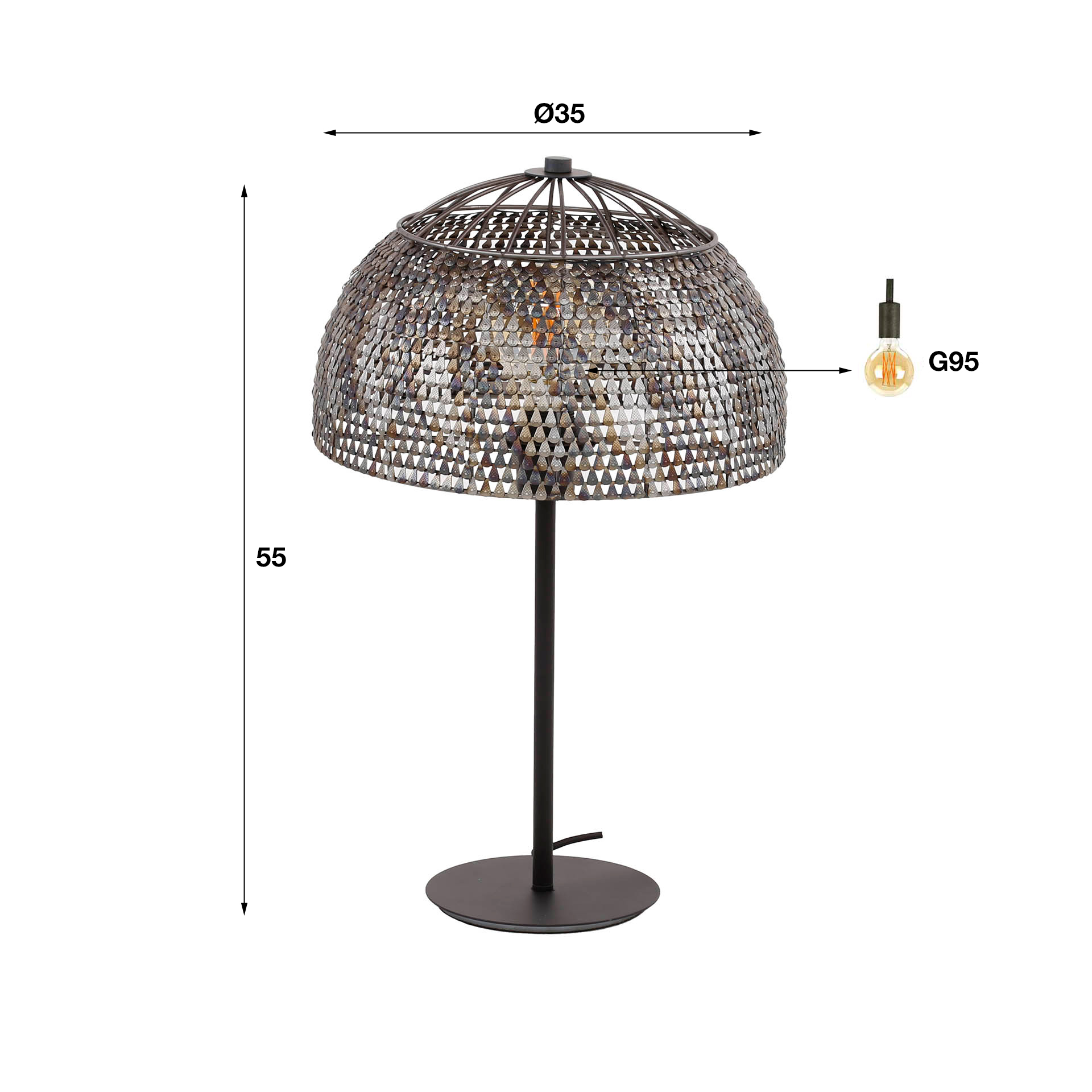 Lampe de table Ø35 armure ouverte / Marron noir