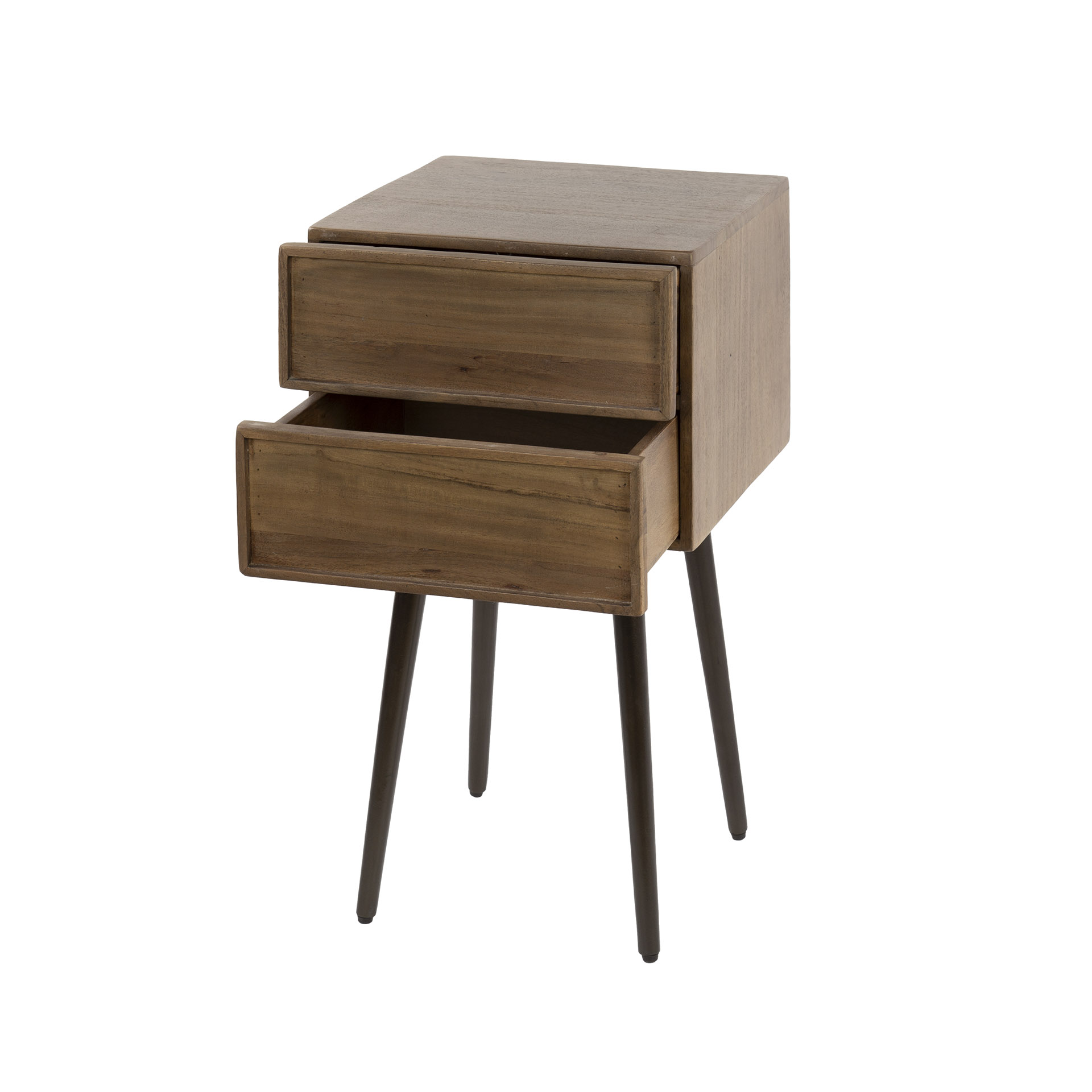 Table de Chevet Structure 2 tiroirs - Acacia massif Marron