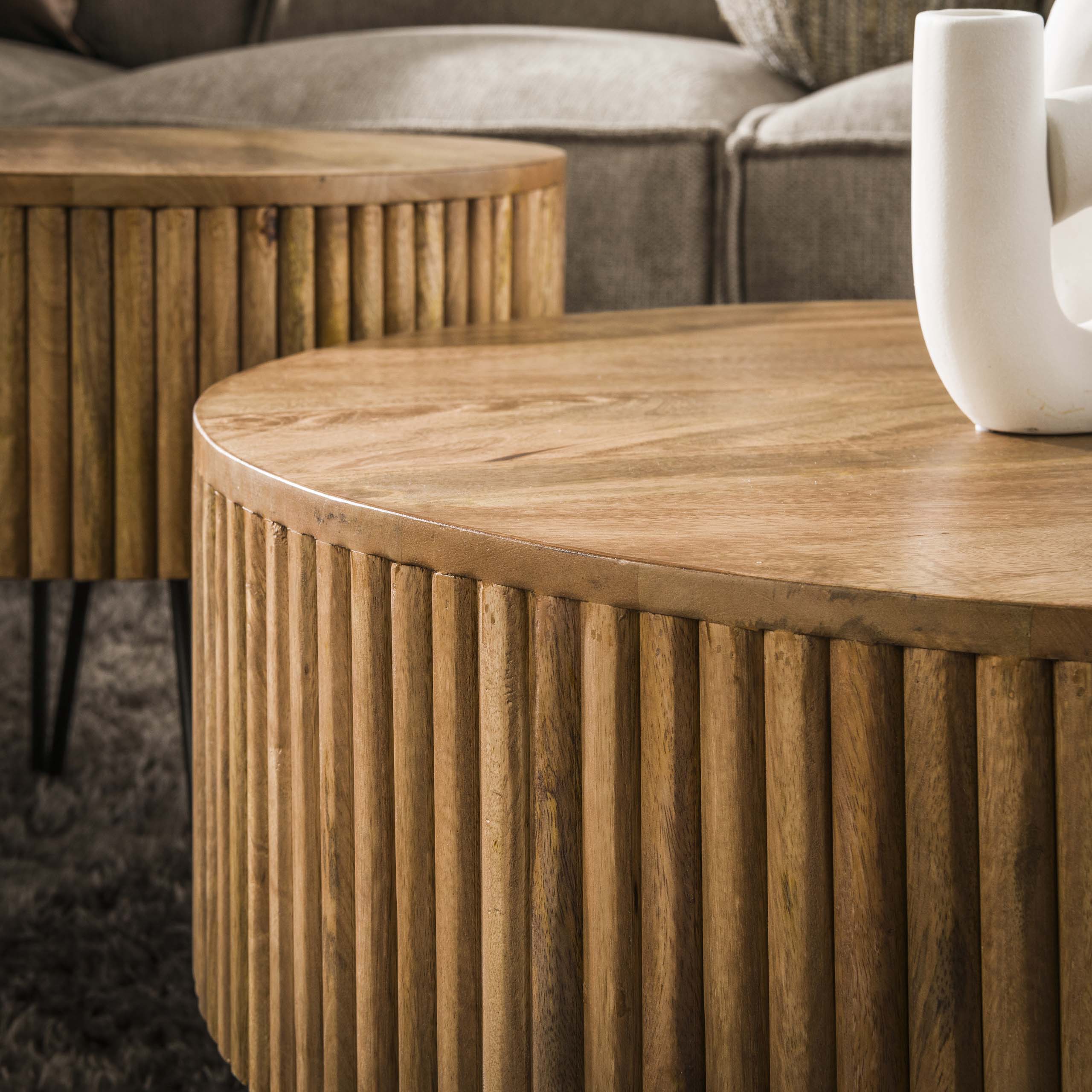 Ensemble table basse/2 vagues rondes / Couleur sable mangue massif