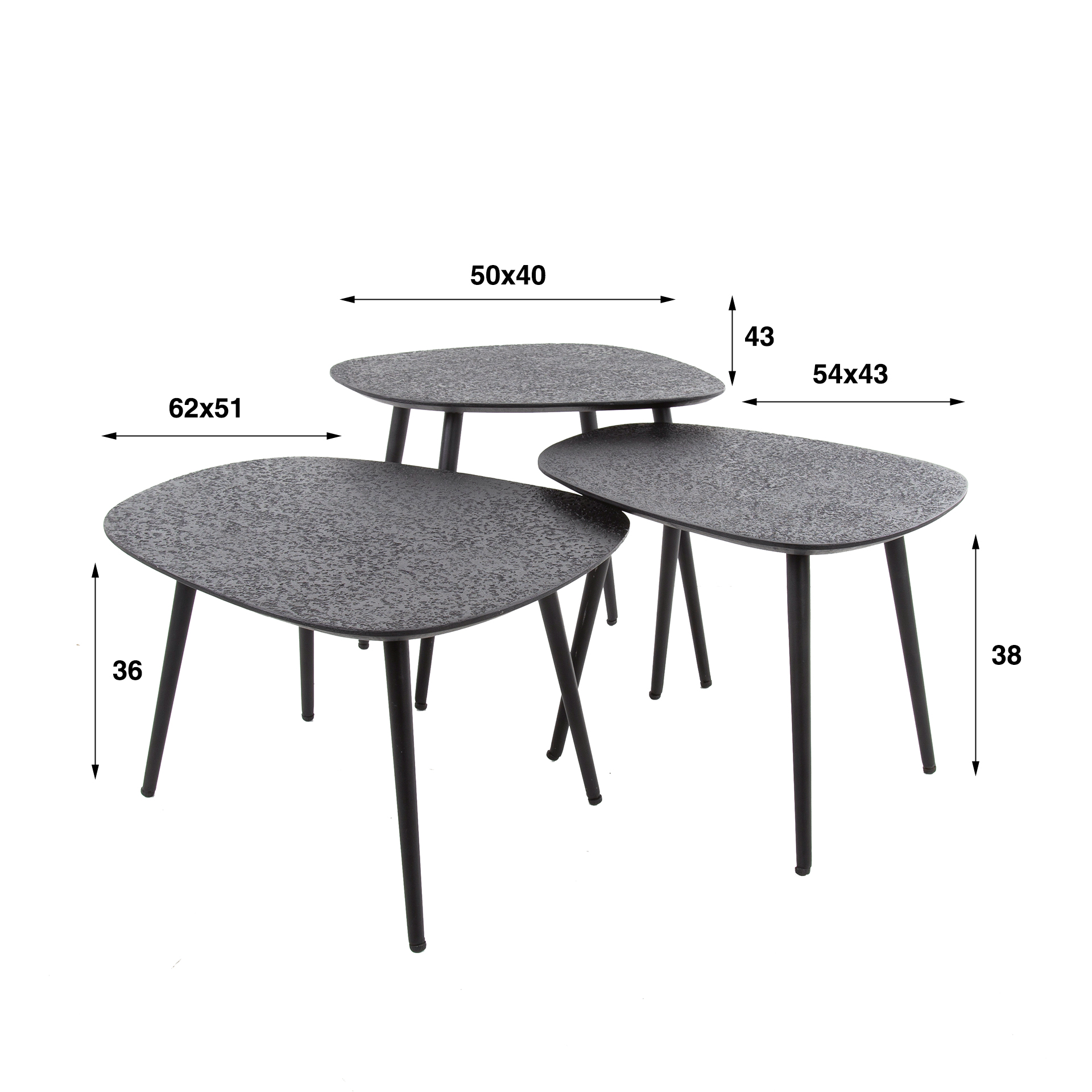 Table basse quadrangulaire métallisée Gris - Lot de 3
