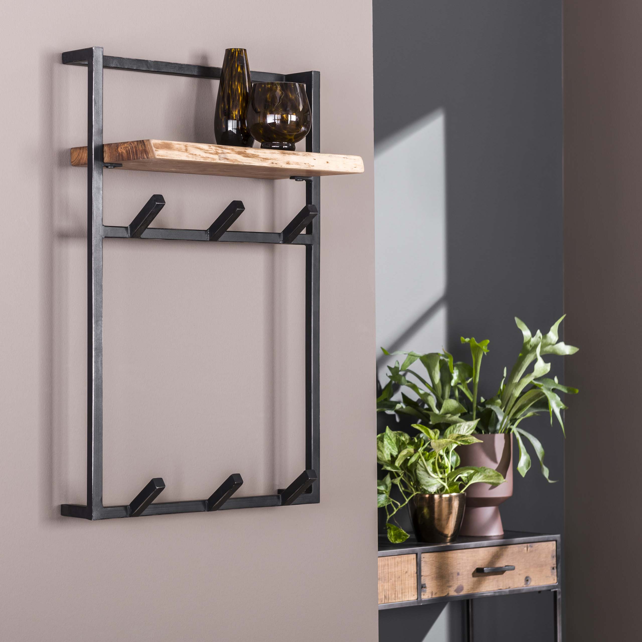 Portemanteau Air Solid haut - 6 patères - Acacia massif