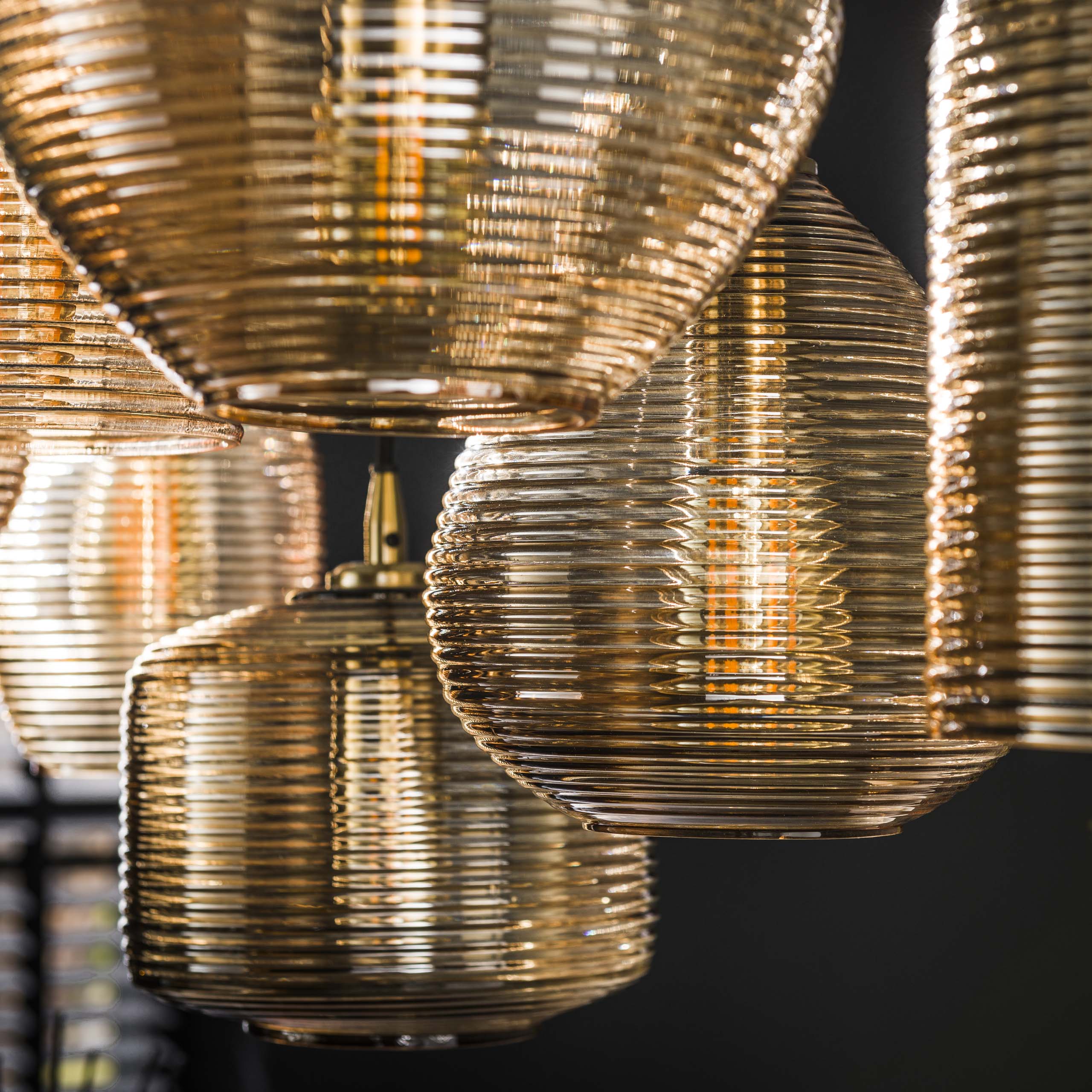 Lampe à suspension 4+3 bandes en verre horizontales / Verre ambré