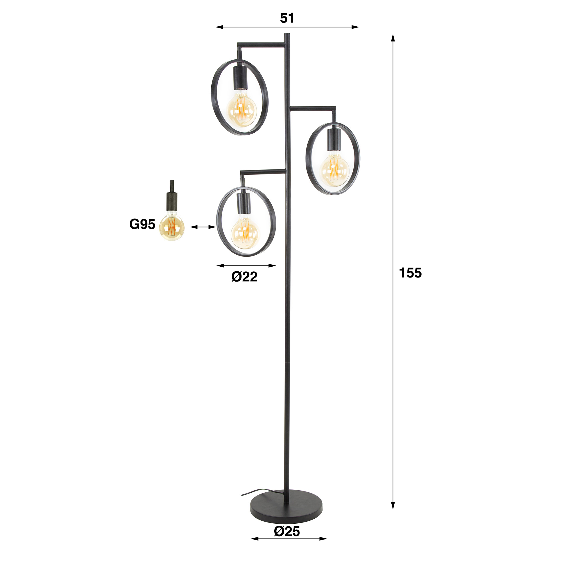 Lampadaire 3L anneau / Charbon