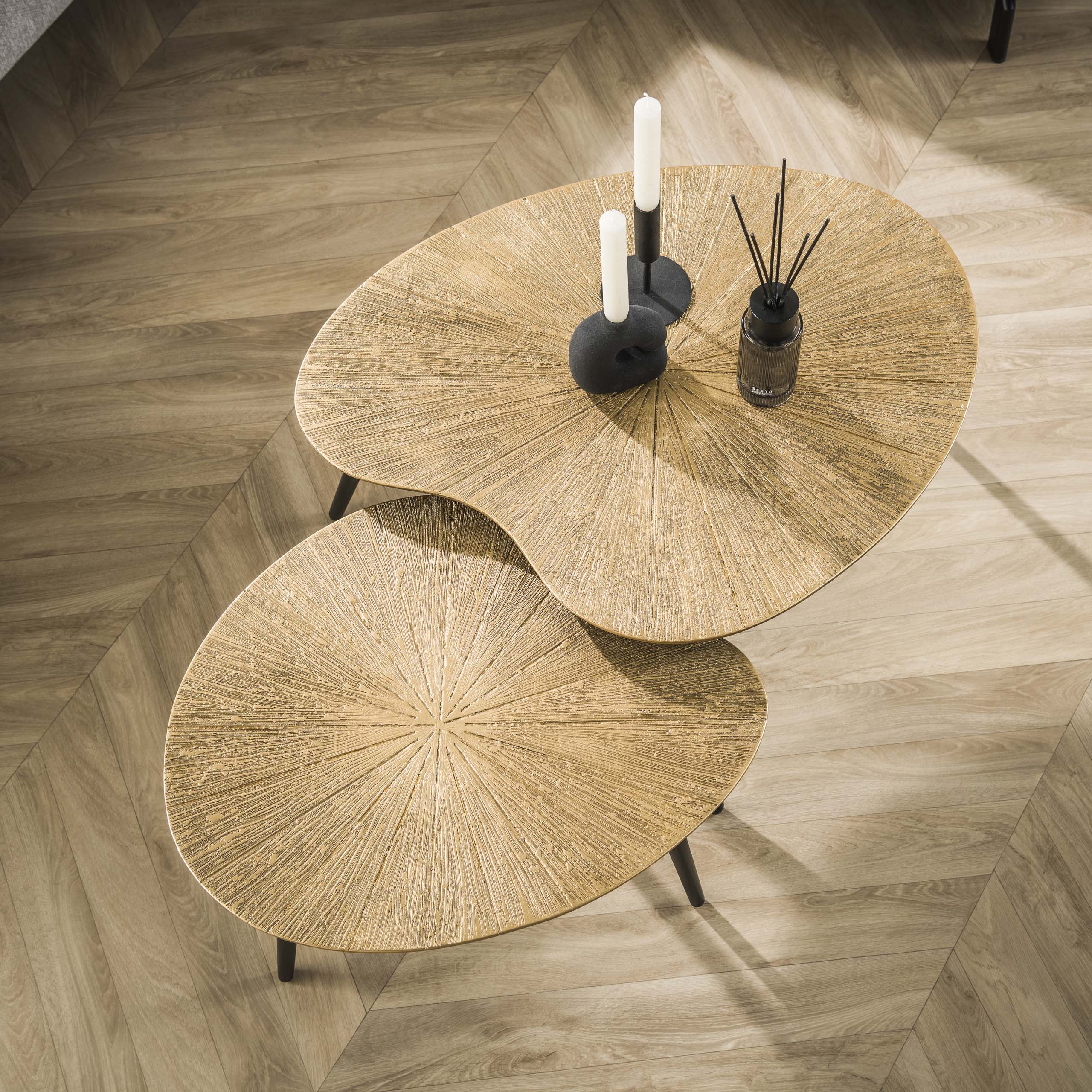 Table basse Ray en forme de rein - lot de 2 - or antique