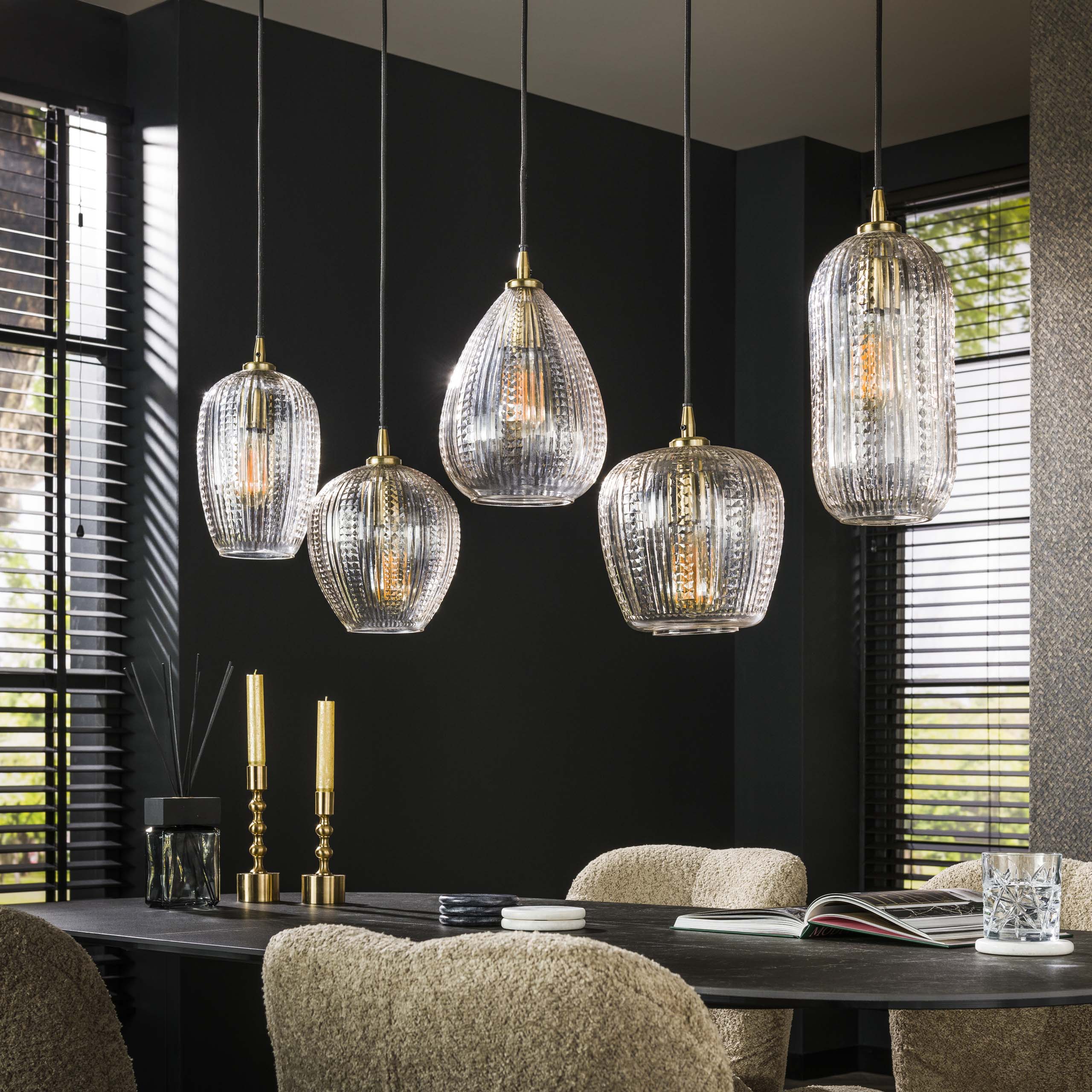 Lampe suspendue 5L mélange de grains de diamant / Verre diamant