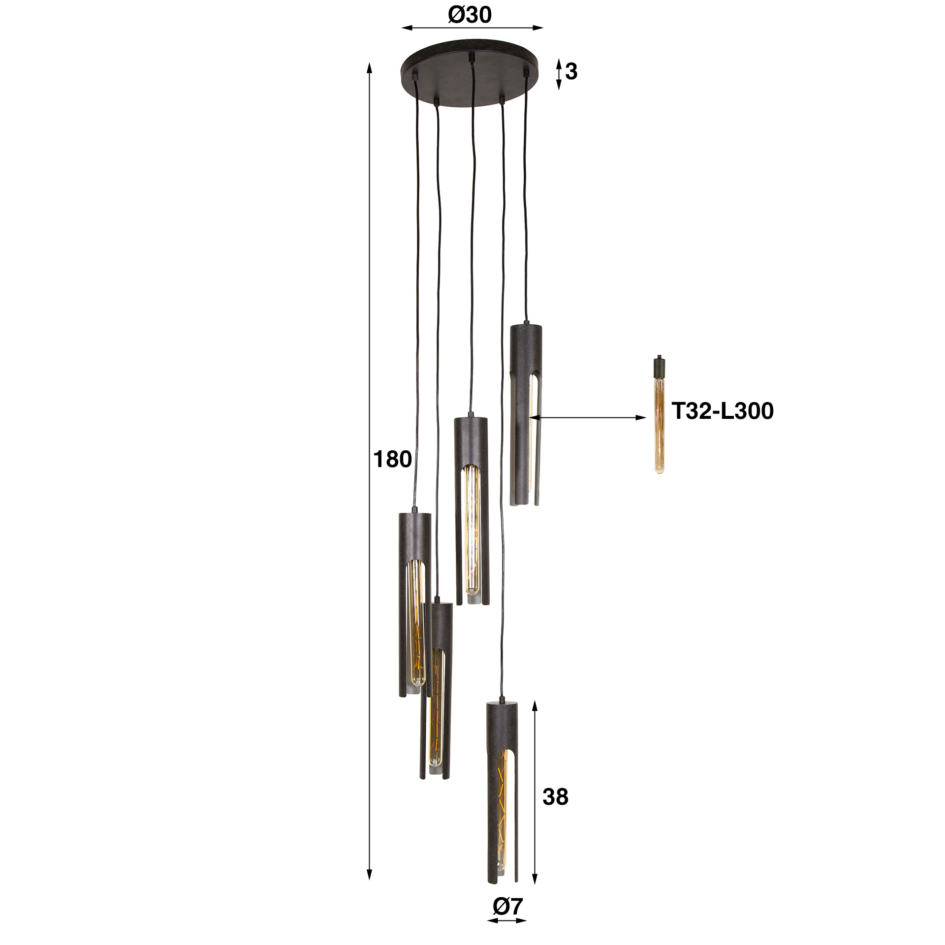 Lampe suspendue tube étagé 5L / Noir Artic
