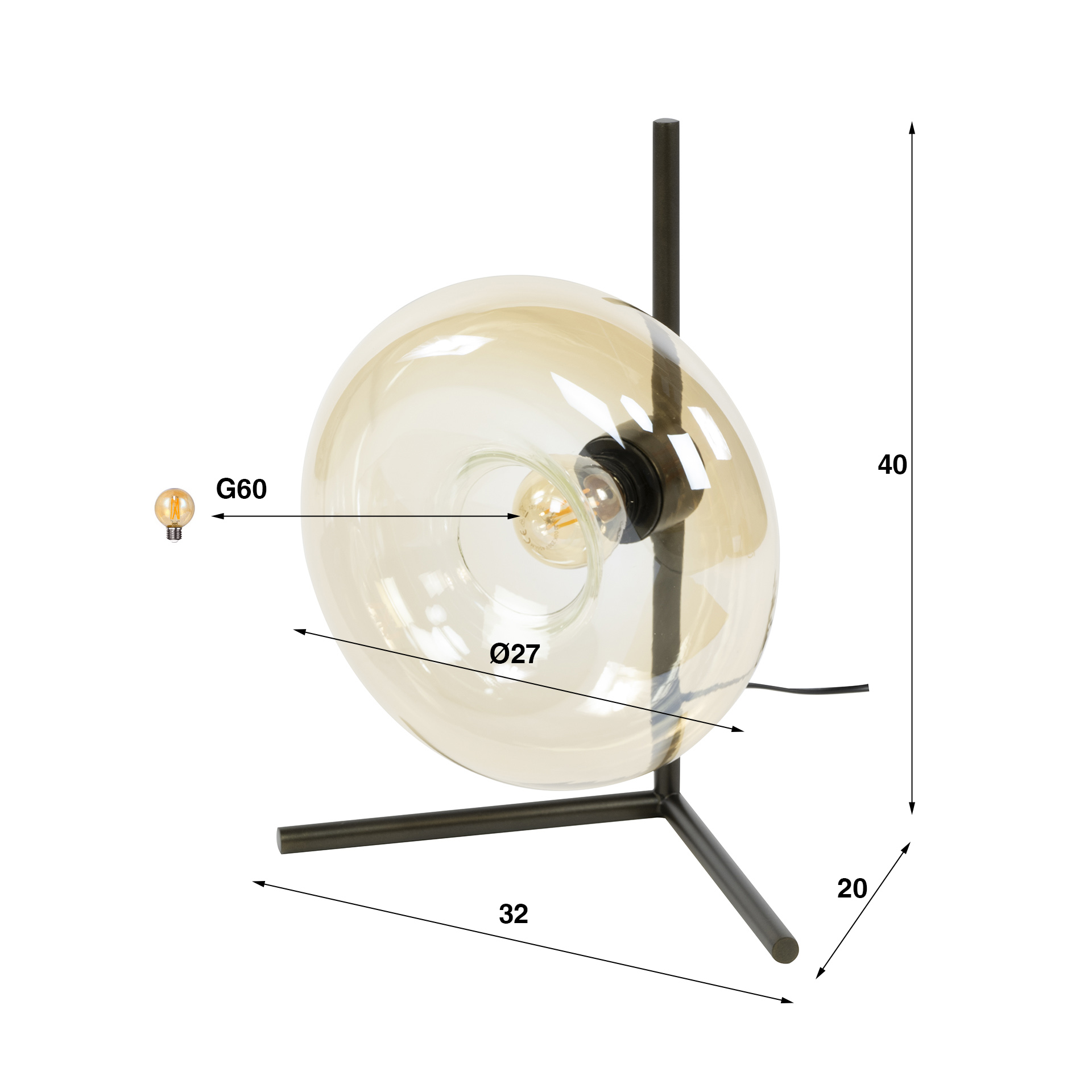 Lampe de table Soll 1 lumière - Verre ambré