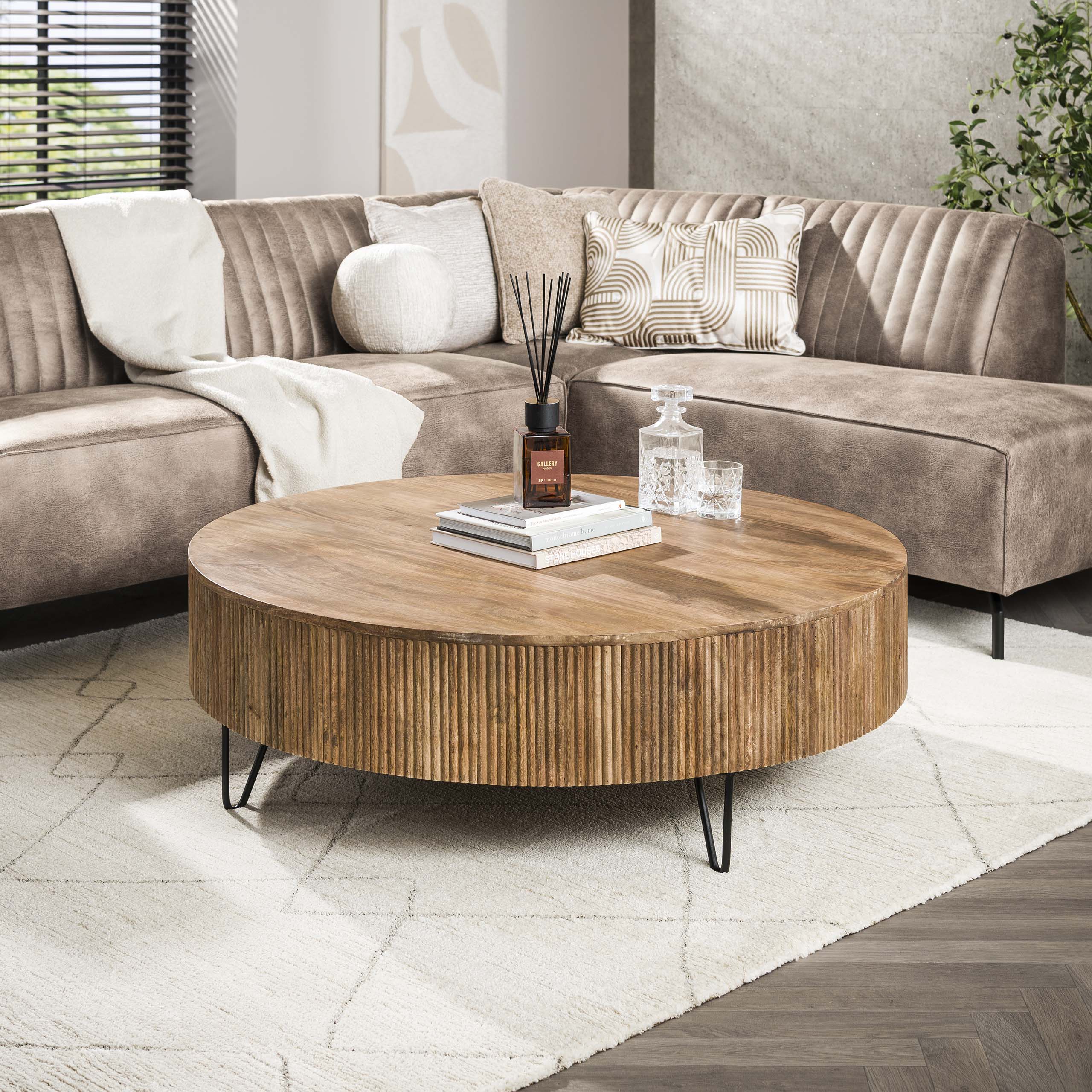 Table basse Wave Ø120 cm - Manguier massif sable