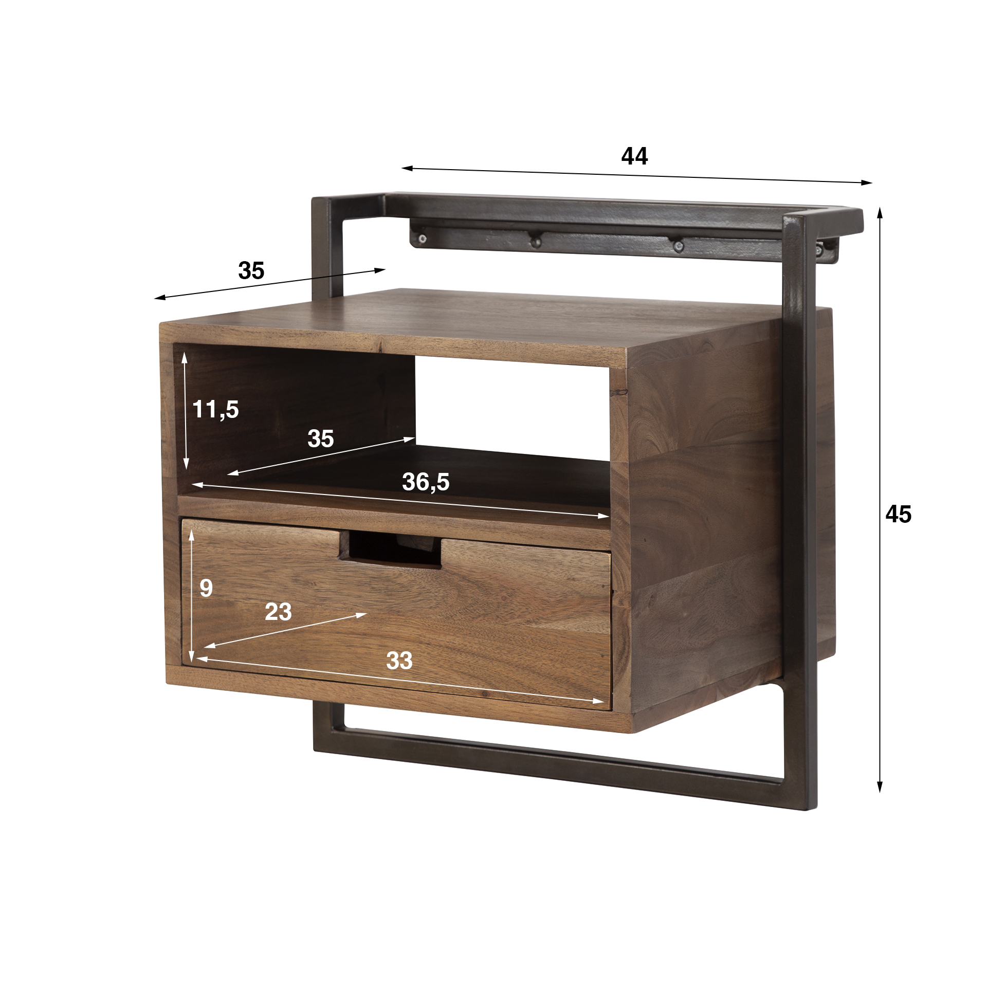 Table de chevet Air Solid 1 tiroir - Acacia massif marron
