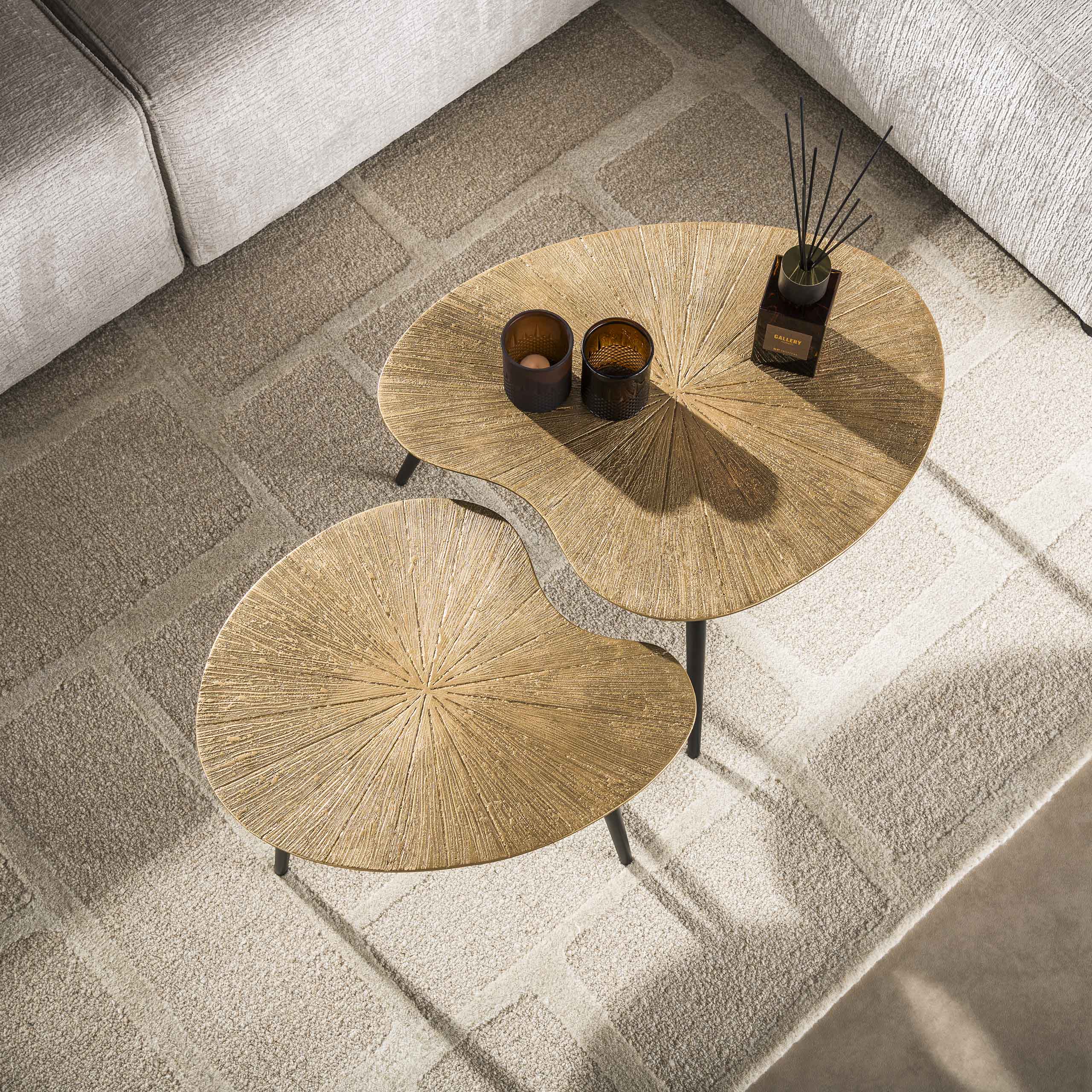 Table basse Ray en forme de rein - lot de 2 - or antique