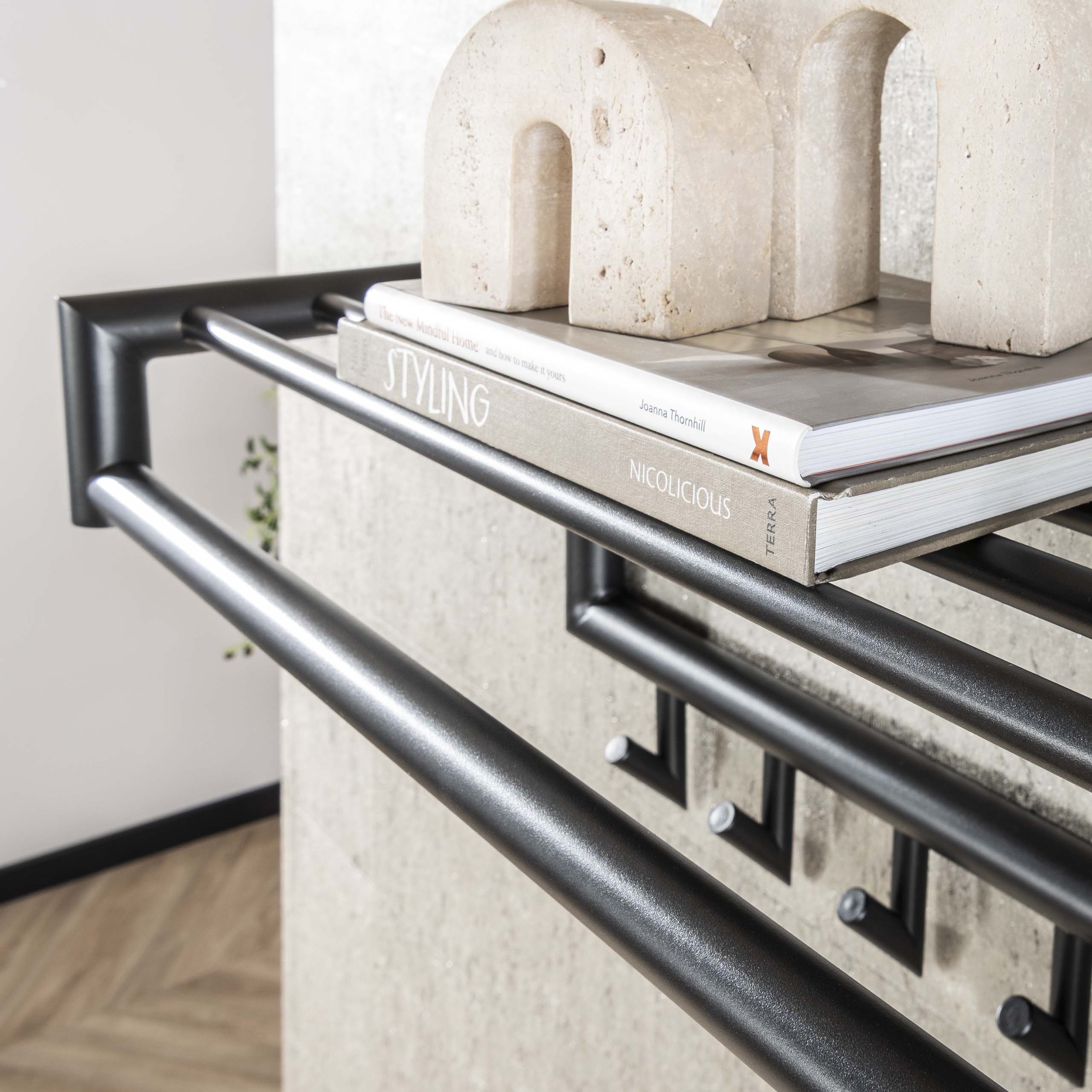 Porte manteau Tubo tringle + étagère à chapeaux 10 patères - Gris foncé mat