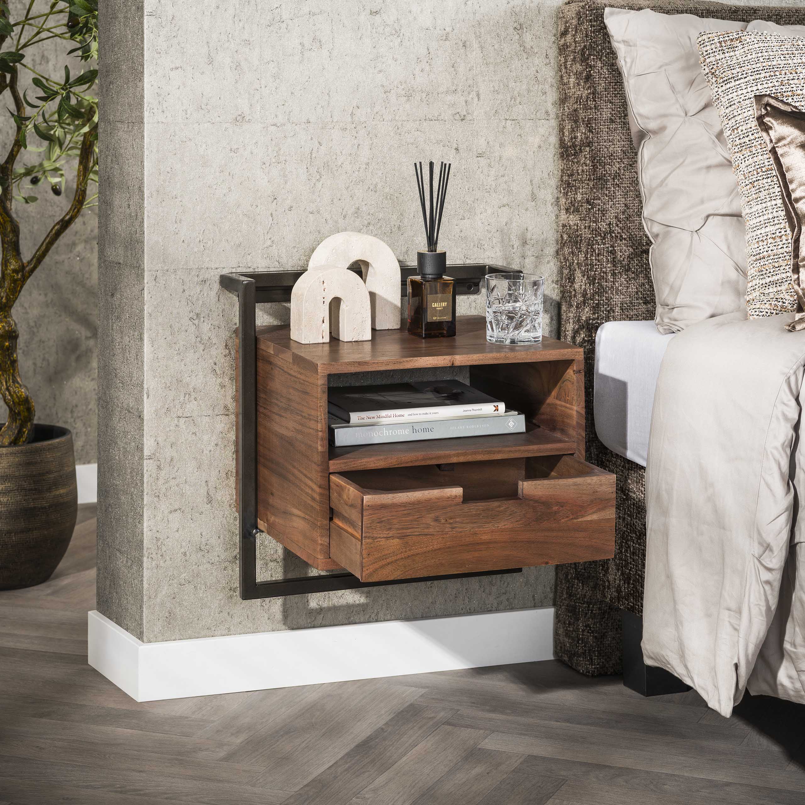 Table de chevet Air Solid 1 tiroir - Acacia massif marron