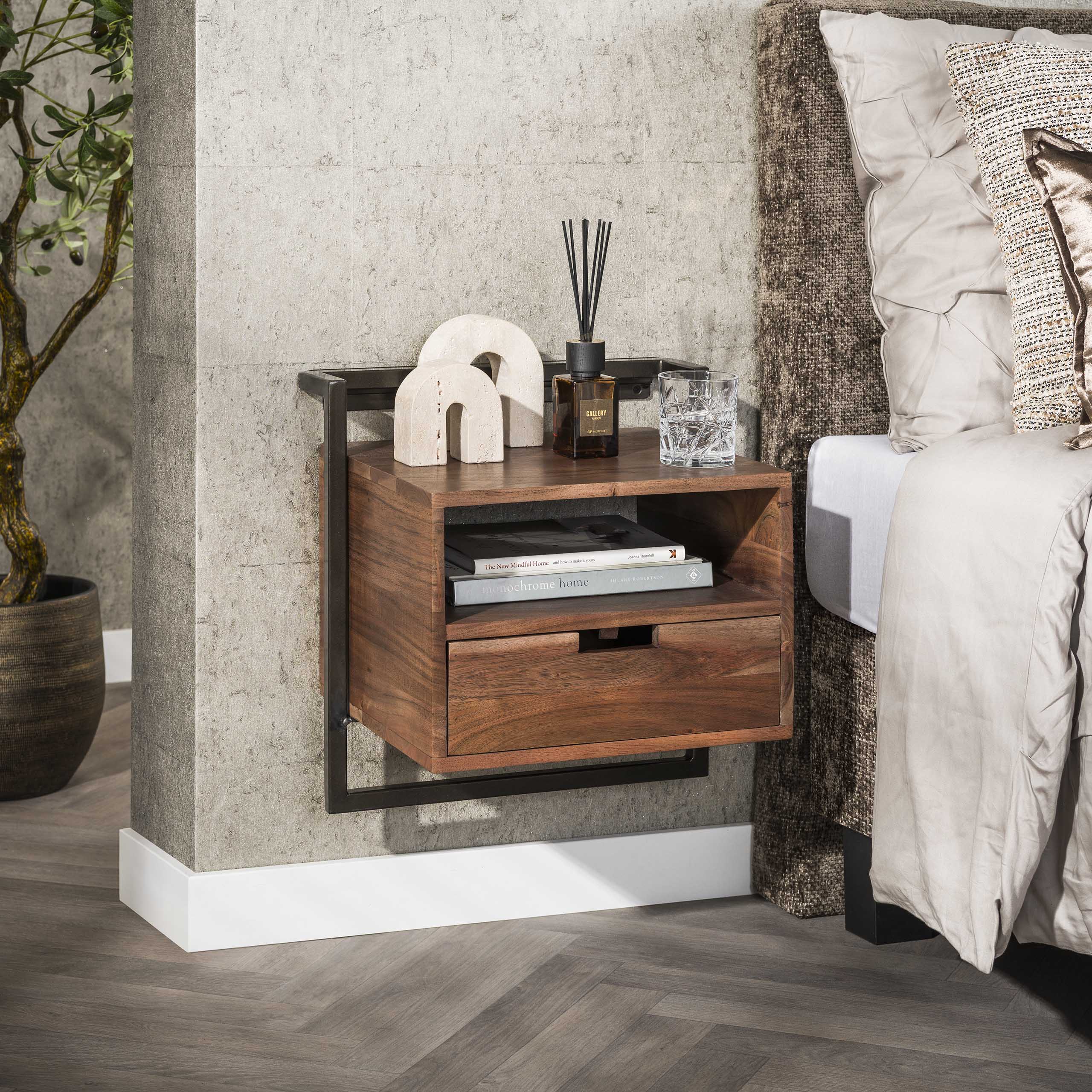 Table de chevet Air Solid 1 tiroir - Acacia massif marron