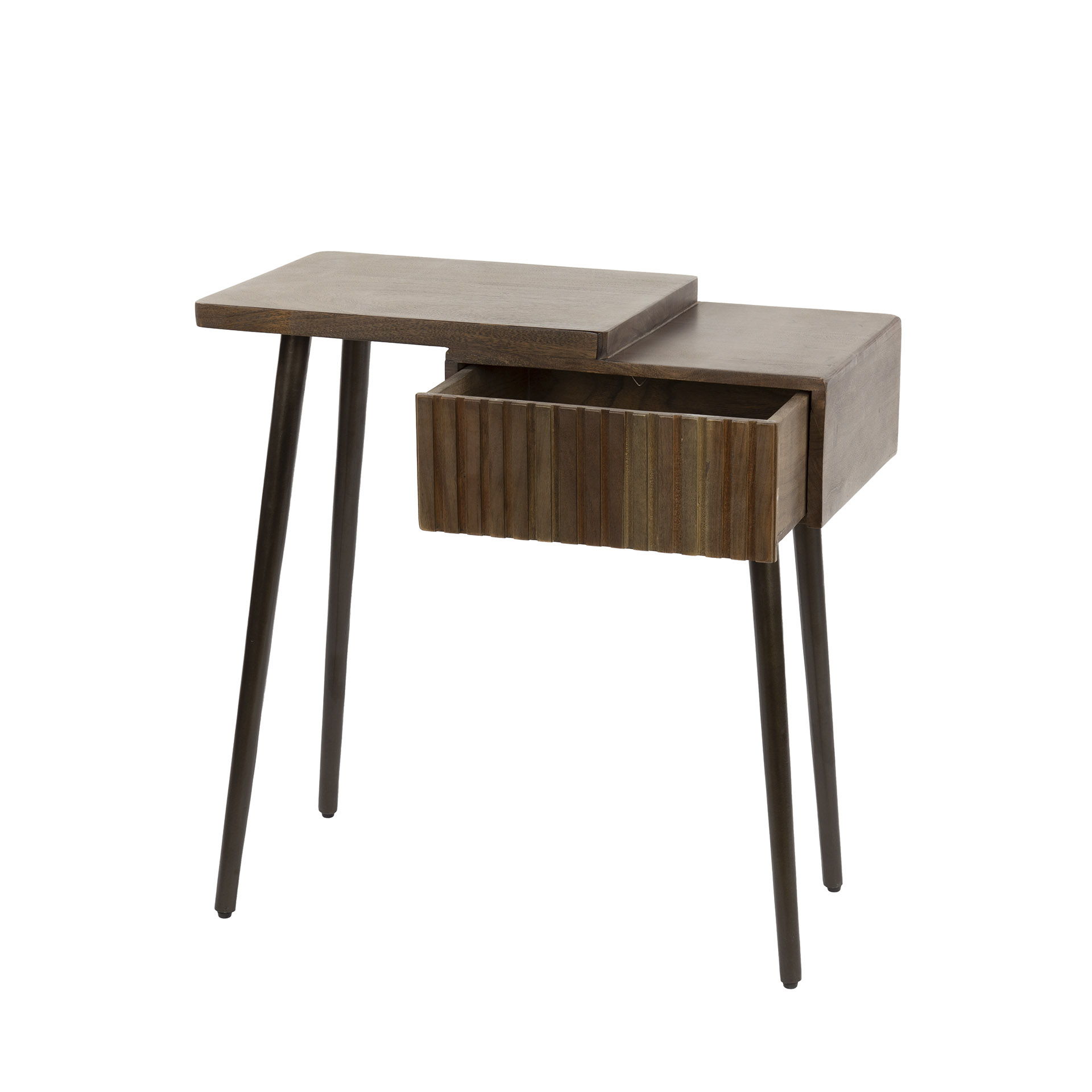 Table de chevet Carve 1 tiroir à gauche - Acacia massif marron