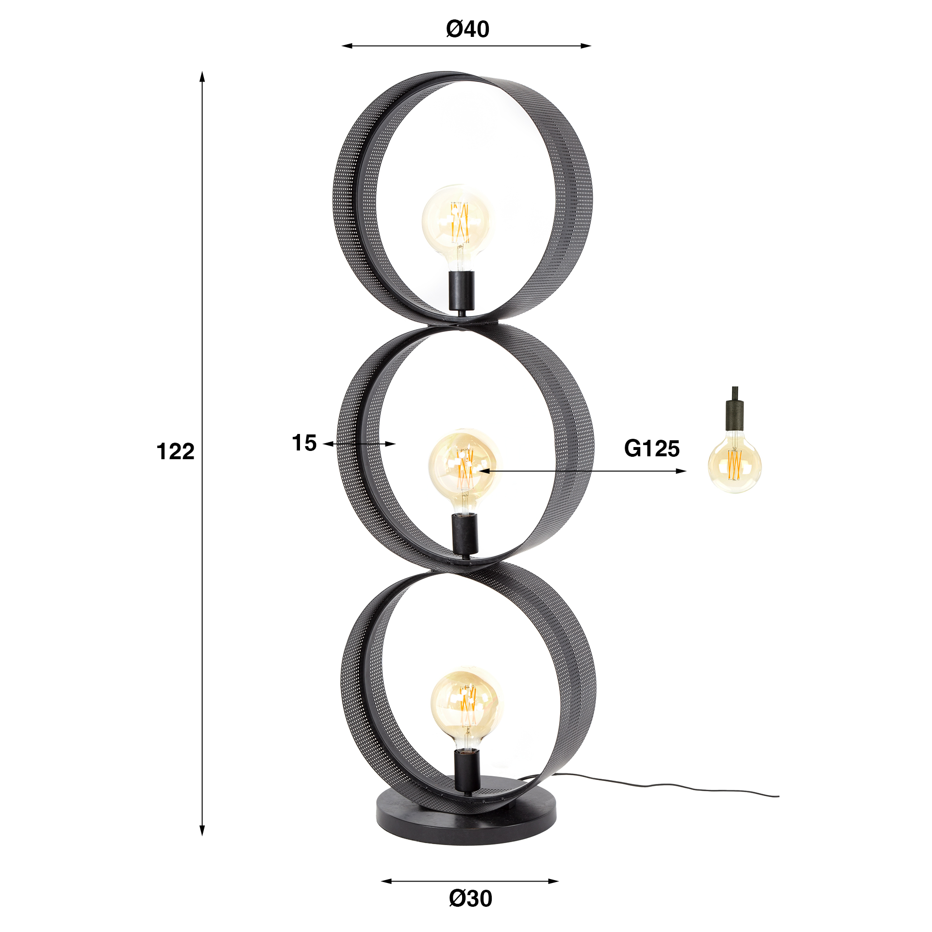 Lampadaire Ring Mesh 3 lumières - Charbon