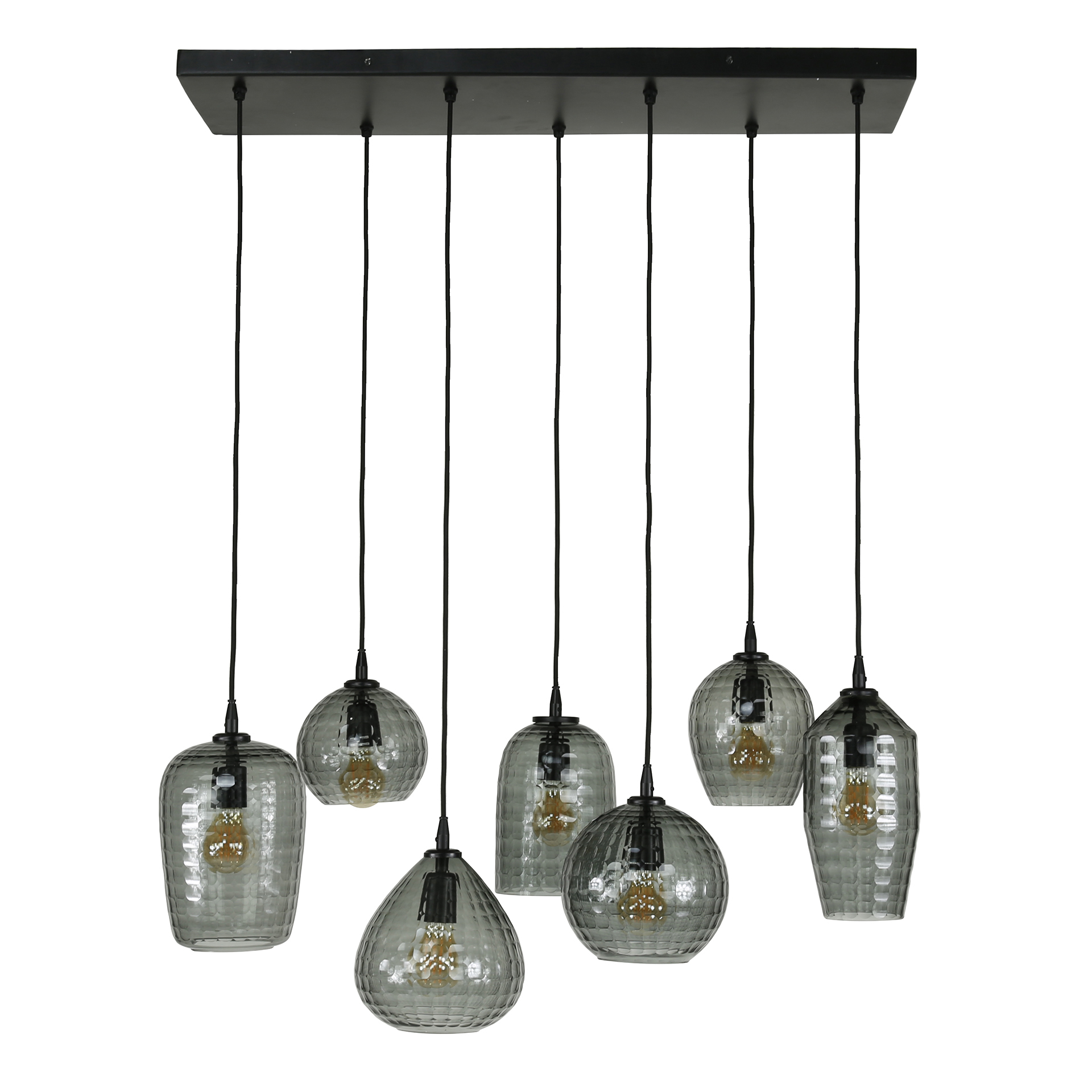 Lampe suspendue Hexagon 4+3 lumières - Verre gris fumé