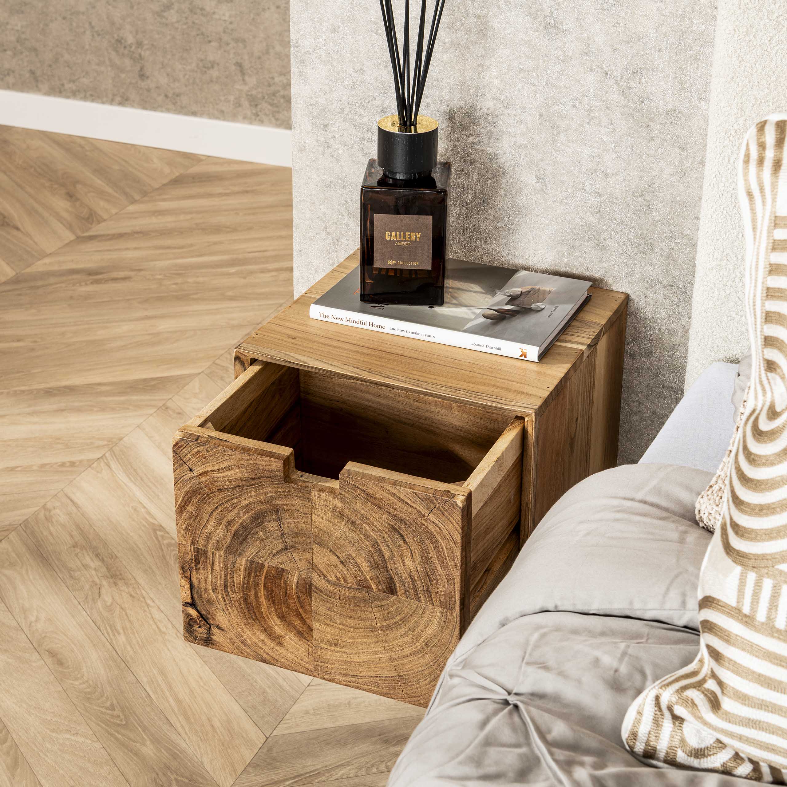 Table de chevet Block flottant 1 tiroir - Acacia massif