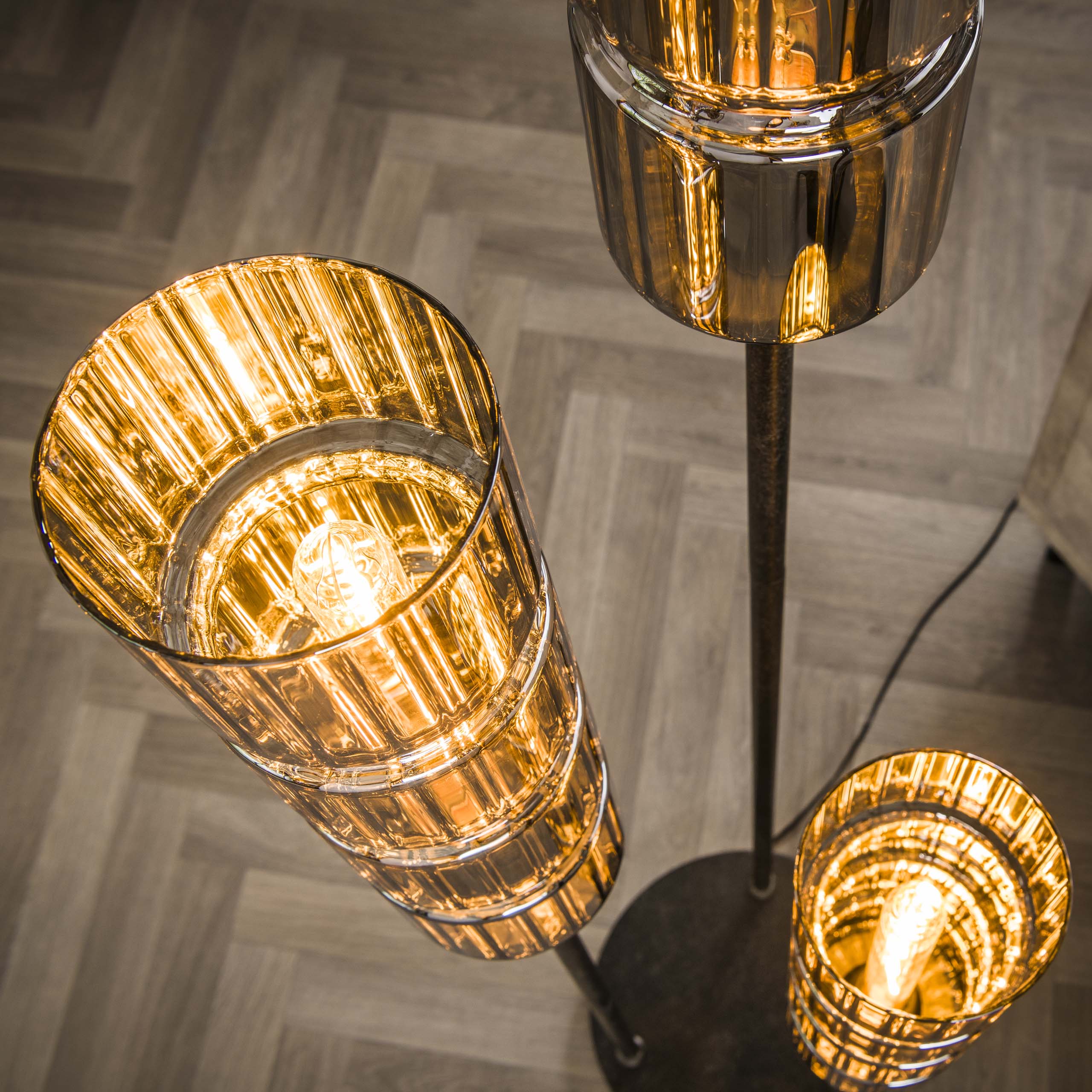Lampadaire 3L cylindre étagé verre / Noir Artic