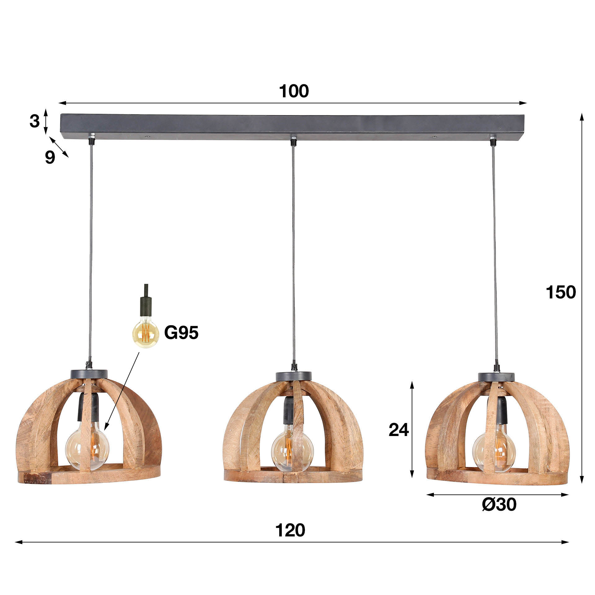 Lampe suspendue 3L Courbe
