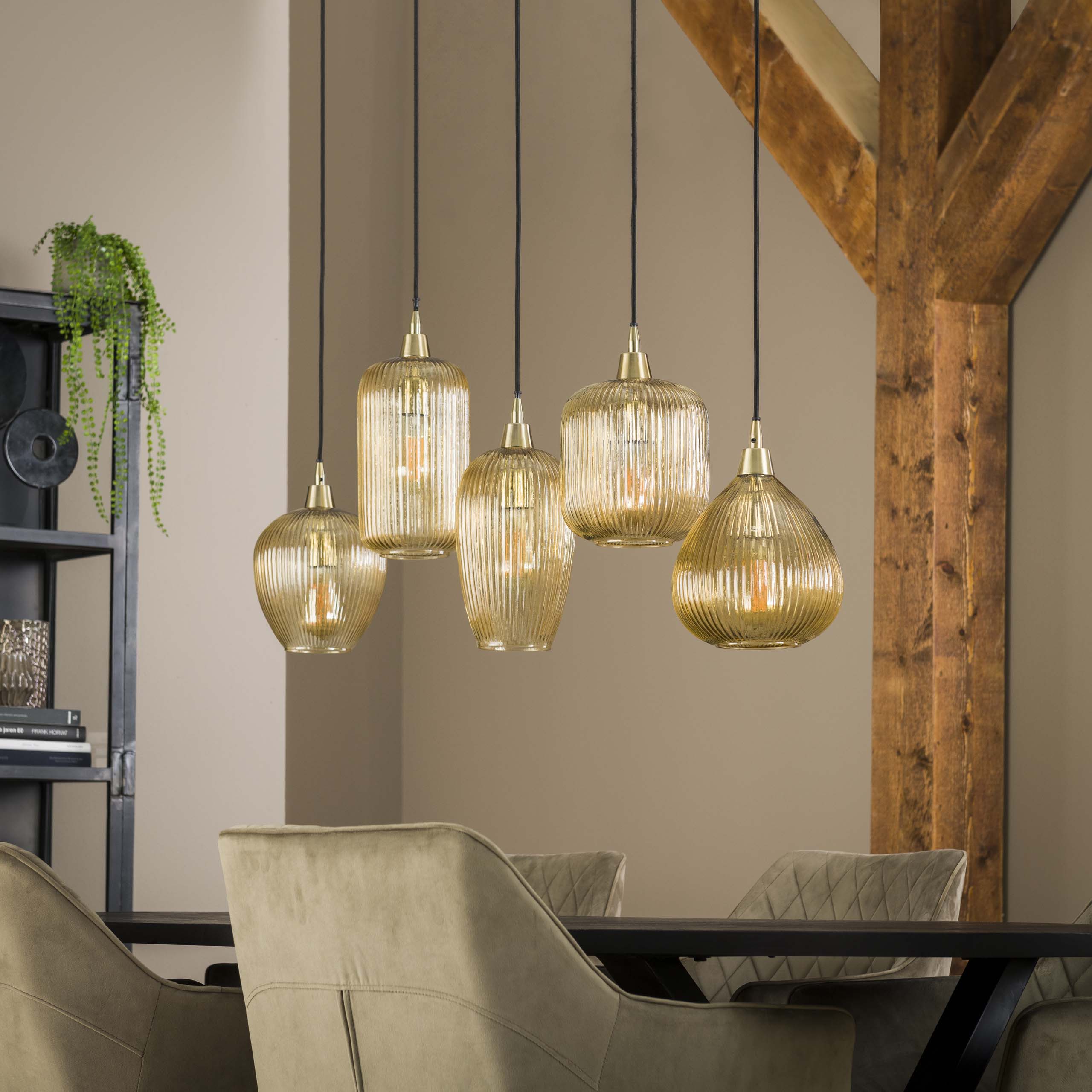 Lampe à suspension Stripe 5 lumières - verre ambré