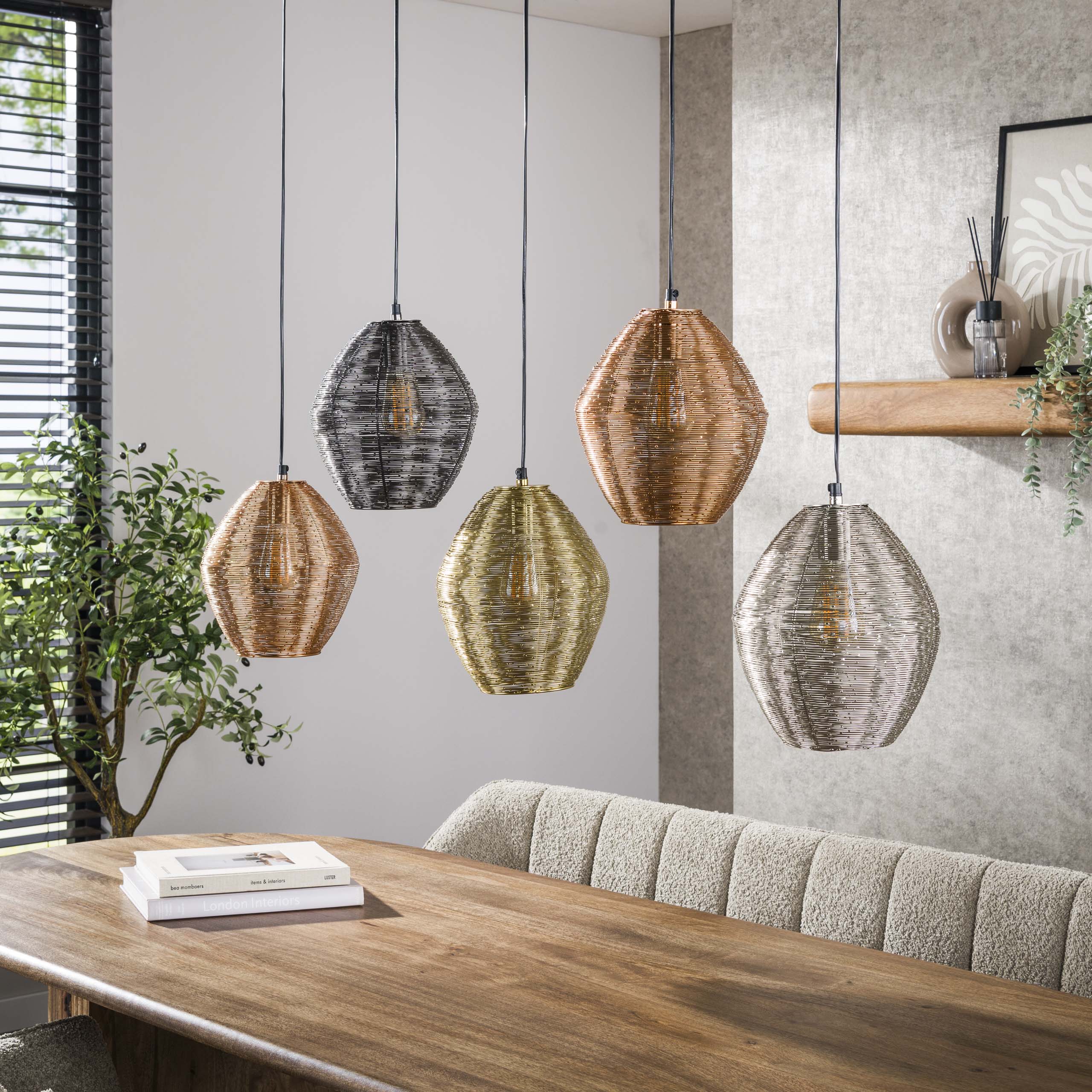 Lampe suspendue 5L web mix / Couleur mix nickel mat