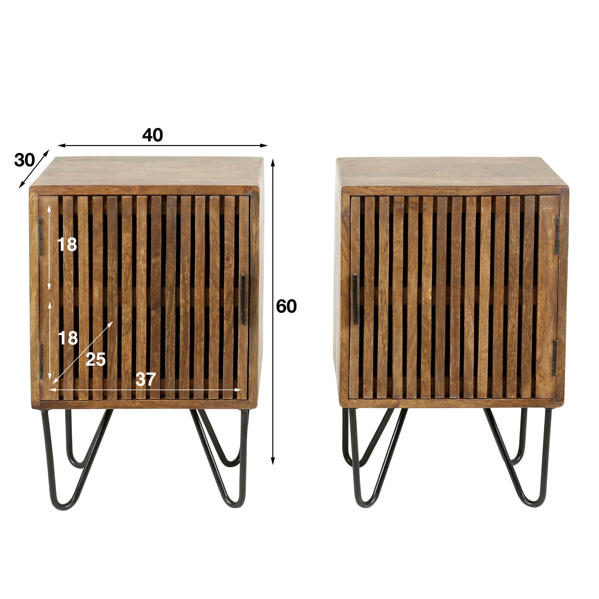 Table de chevet Tweak 1 porte - lot de 2 - Manguier massif sable