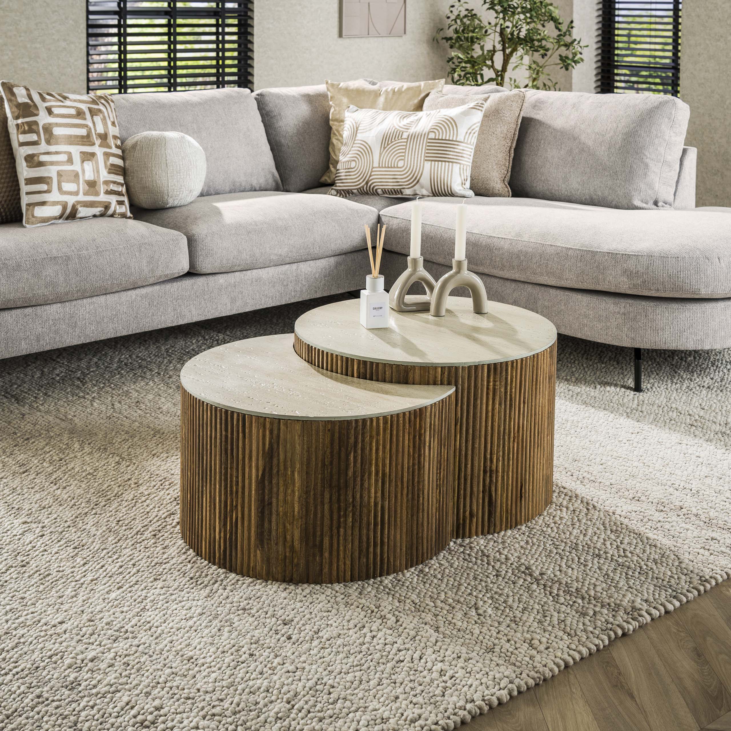 Table basse Nuovo demi-ronde - Lot de 2 - Manguier massif sable
