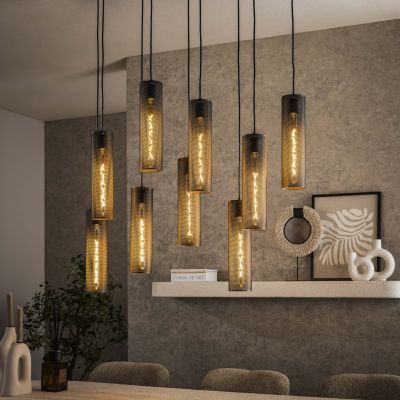Lampe à suspension 5+4 tubes en maille / Noir Artic