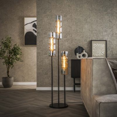 Lampadaire 3L cylindre étagé verre / Noir Artic